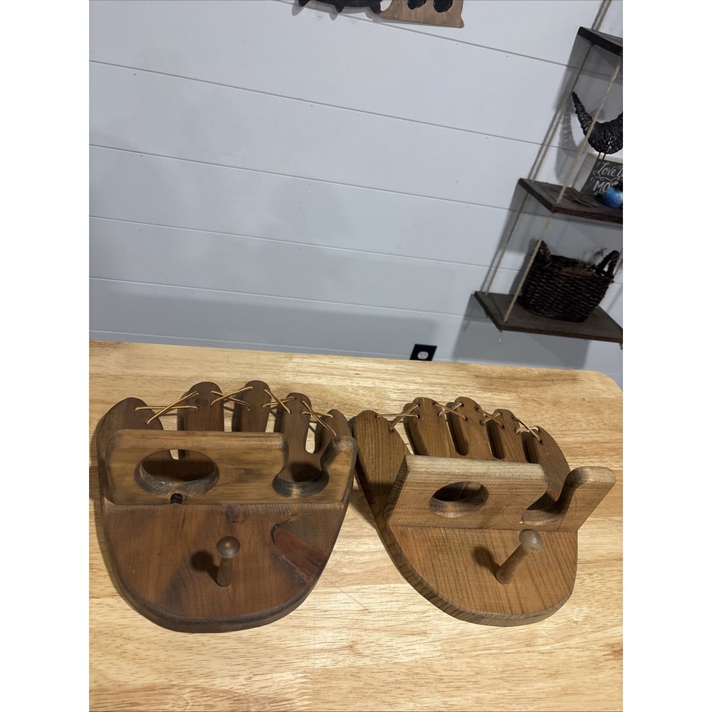 Baseball Glove, Bat, & Ball Holder Wooden Wall Shelves, 2, Solid Wood